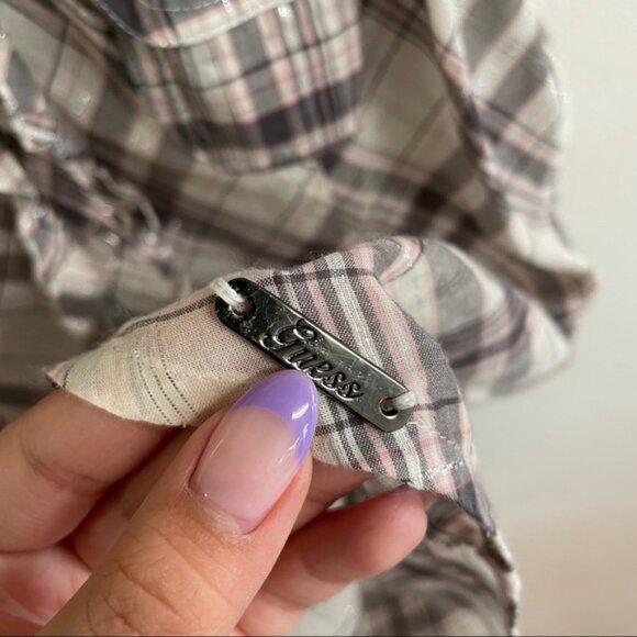 Vintage GUESS Jeans Plaid Short Sleeve Button Up Top - Picture 7 of 8